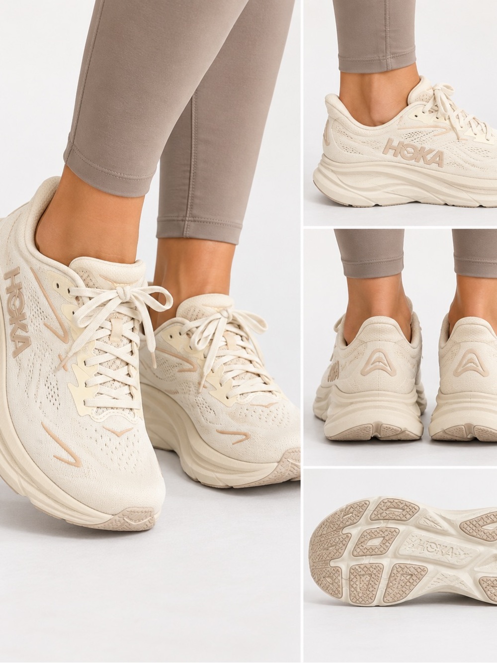 Hoka One One Clifton 10 Women's Cream Everyday Running Sneakers size 10